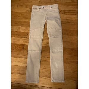 All Saints, women's cream colored biker fit cotton blend skinny jeans size W29